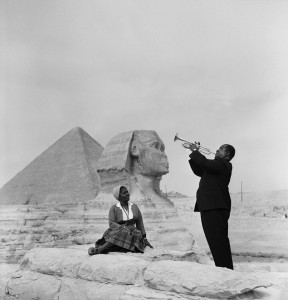 Louis playing for Lucille at Sphinx Egypt 1961